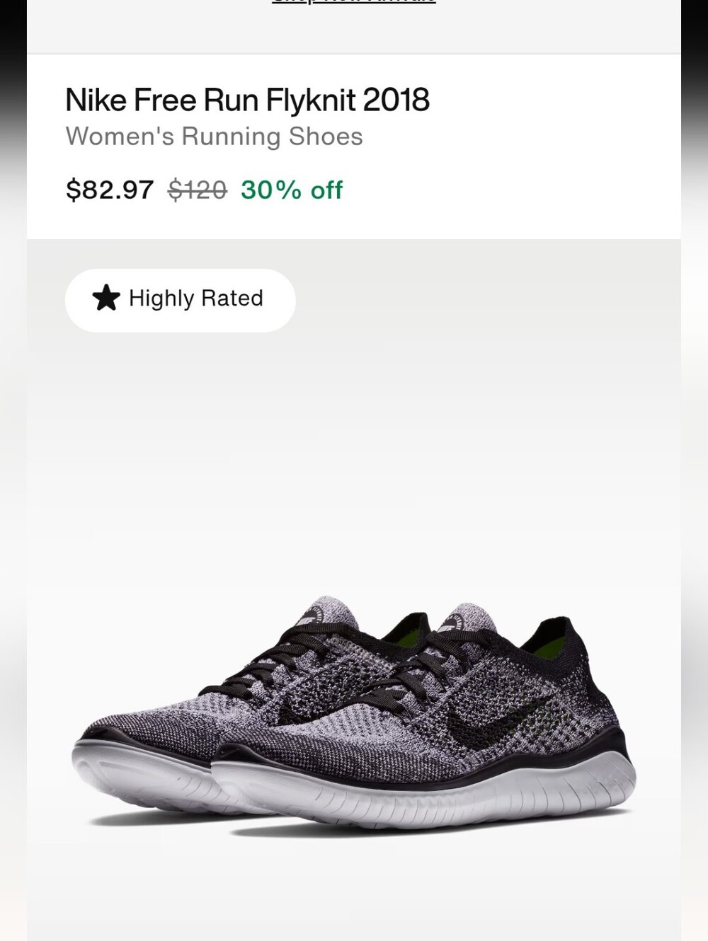 EUC Nike Free Run Flyknit 2018 Women's Running Shoes- White/Black, size 8